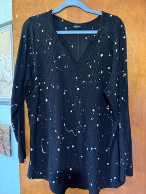 torrid Black Waffle V-Neck Splatter Long Sleeve Top